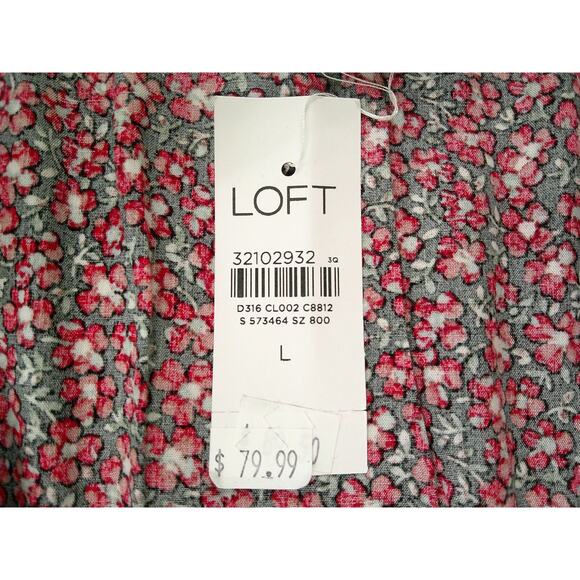 Loft Long Sleeve Side Tie Swing Dress Red Mini Floral Print-NWT Women's Large - Picture 8 of 10